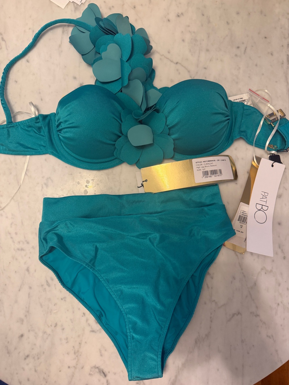PatBO Girls Teal Floral Accent Two-Piece Bikini